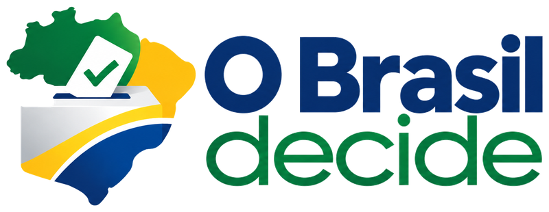 O Brasil decide — símbolo do mapa do Brasil e urna eleitoral