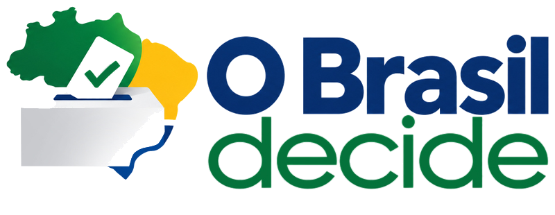 O Brasil decide — símbolo do mapa do Brasil e urna eleitoral